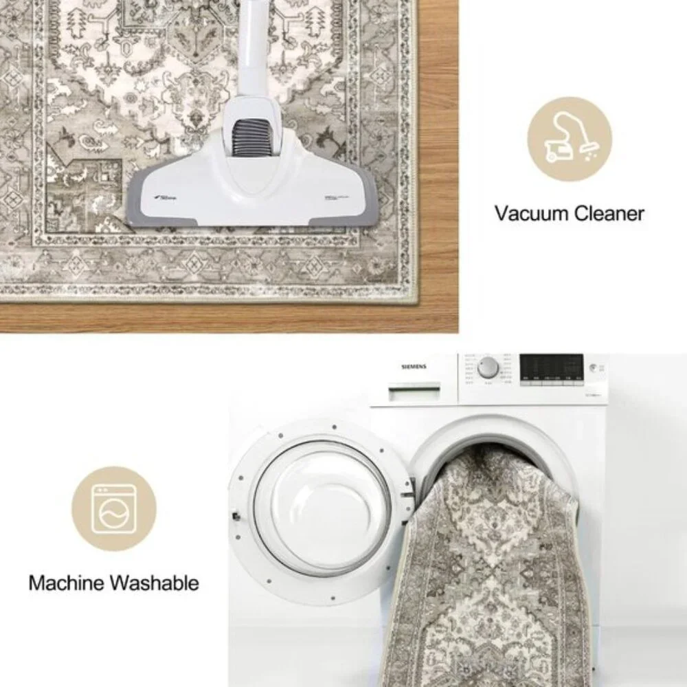 New 3-Piece Kitchen Rug Set, Washable Non-Slip Mats with Rubber Back, Beige/Grey